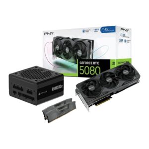 PNY NVIDIA RTX 5080 OC 16GB + CORSAIR Vengeance 32GB DDR5 RAM + 1000W CORSAIR RM1000e PSU Bundle
